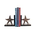 Set of Wood Bookends with Bronze Starfish