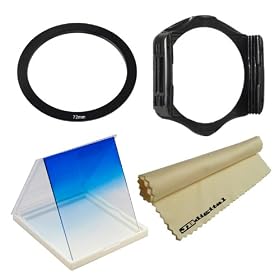 72mm Square Filter Kit for Cokin P Series System. Includes: Graduated Blue Square Filter + Square Filter Holder + Adapter Ring + JB Microfiber Lens Cleaning Cloth