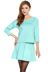 Pleated Fitted 3/4 Sleeves Cotton Winter Cocktail Above the Knee Evening Dress/Prom Dress/Party Dress/Mini Dress 