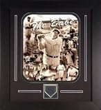 Babe Ruth New York Yankees MLB Framed Photograph Swinging Closeup with Team Medallion