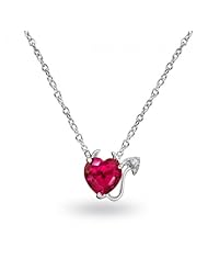 Valentines Day Gifts Bling Jewelry CZ Ruby Color Red Heart Devil Necklace 16in