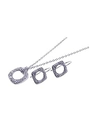 Nickel Free Sterling Silver Pendant & Earring Sets Open Sq. CZ Set
