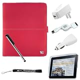 Slim Slick Pink Portfolio Jacket Melrose Leather Horizontal Flip iPad Case for the Apple iPad Wifi / 3G Model 16GB, 32GB, 64GB with Extra Pocket for Miscellaneous Accessories + Includes a eBigValue (TM) Determination Hand Strap Key Chain + Includes a Full Durable iPad Anti-Glare Screen Protector + Includes a 3 in 1 Travel Charge Kit, Home Wall USB Charger, Car USB Charger, 2 in 1 USB retractable Sync and Charge Cable + Includes a Silver Graphic Designer Stylus Pen