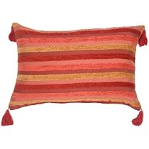 Pillow Decor - Chenille Stripes in Raspberry and Caramel Decorative Throw Pillow