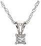 14k White Gold Princess Cut Diamond Solitaire Pendant  (1/10 ct, J, I2)