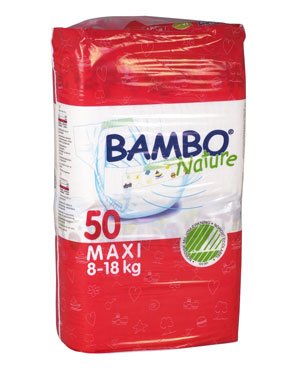 Bambo Nature® Ultra Absorbent Chlorine-Free Eco-Friendly Baby Diapers - Size 4 - Maxi - Fits 17.5 to 39 lbs - 50 Count (Pack of 1)