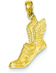 14K Gold Running Shoe w/ Wings Charm Sneaker Pendant