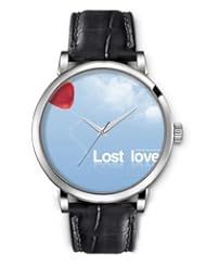 SPRAWL Aanalog Fashion Series Silver Ladies Watches of Genuine Black Leather Strap,Unique Wrist Watch for Women Girls Designed with Red balloon in the sky