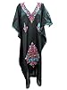Designer Kaftans Black Poly Silk Kashmir Crewel Embroidered Caftans