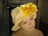 HT23Y,Yellow Gimp floppy hat with two yellow Rose