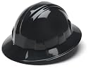 Pyramex Black Full Brim Hard Hat with 4pt Ratchet Suspenison