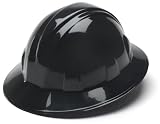 Pyramex Black Full Brim Hard Hat with 4pt Ratchet Suspenison