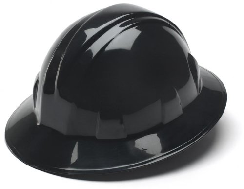 Pyramex Black Full Brim Hard Hat with 4pt Ratchet Suspenison