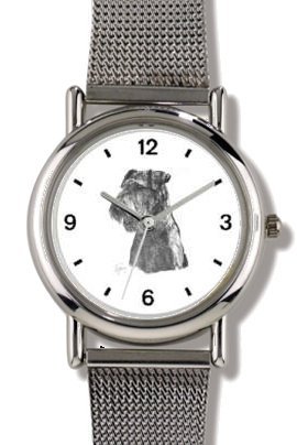 AIREDALE DOG (MS) - WATCHBUDDY® ELITE Chrome-Plated Metal Alloy Watch with Metal Mesh Strap - Large Size (Men's or Jumbo Women's Size)