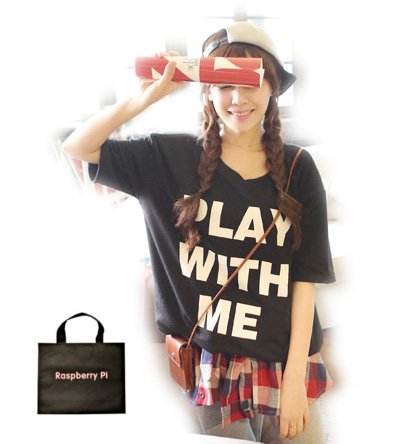 (ラズベリーパイ)RaspberryPi ガーリー Ｔシャツ プリント トップス オーバーサイズ オリジナルエコバッグセット ts336