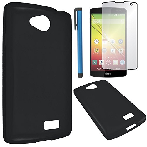 LG Tribute / LG Optimus F60 Case Combo(3-items) - Soft Rubber TPU GEL Skin Candy Case (Solid Black)+ICE-CLEAR(TM) Screen Protector Shield(Ultra Clear)+Touch Screen Stylus