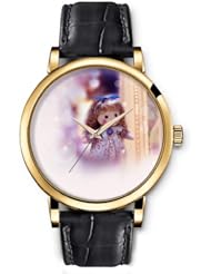 SPRAWL Aanalog Fashion Series Gold Ladies Watches of Genuine Black Leather Strap,Unique Wrist Watch for Women Girls Designed with Floral dress dolls