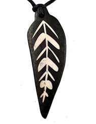 Jewelry: Leaf Sign Pendant Synthetic Buffalo Bone Necklace Choker, N67 - Hinky Imports