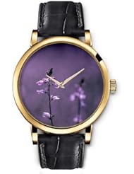 SPRAWL Aanalog Fashion Series Gold Ladies Watches of Genuine Black Leather Strap,Unique Wrist Watch for Women Girls Designed with Beautiful little purple flowers