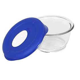 Pyrex Storage Deluxe 1-2/3-Cup Round Dish, Clear with Blue Lid
