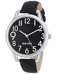 Nine West Womens NW/1583BKBK Silver-Tone Case Easy-to-Read Dial Thin Black Strap Watch