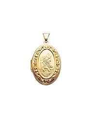 Solid 14K Yellow Gold "Saint Christopher" Oval Locket 3/4 inch x 1 inch in Solid 14K Yellow Gold