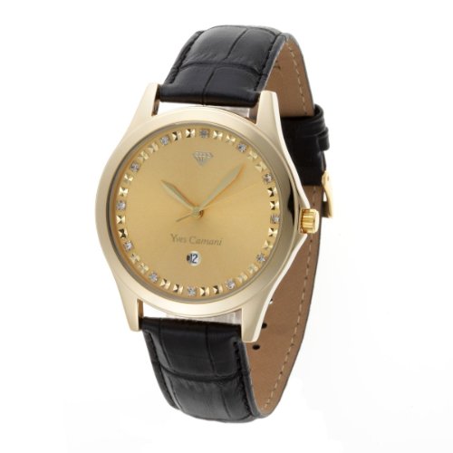 Yves Camani Herren-Armbanduhr XL Golden Big Twinkle Gold/Schwarz Analog Leder YC1028-A Preisvergleich