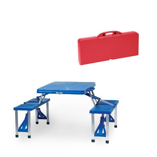Picnic Time Picnic Table Portable Table With 4 Bench Seats Folds Into Carrying Case (Royal Blue)