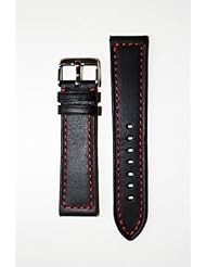 PANERAI Style 20mm Black with Red Stitching Watchband with Heavy Original Design S/S Buckle