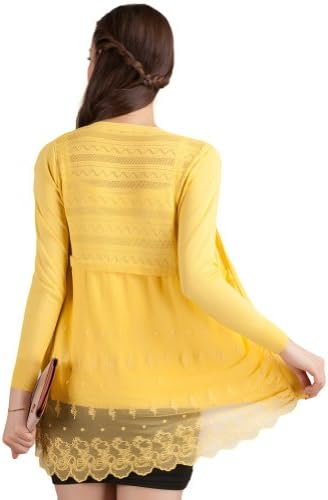 LOCOMO Women Lace Floral Bottom Sheer Cover Long Sleeve Cardigan FFJ007YEL