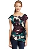 Calvin Klein Women's Boatneck Self Tie Blouse, Purple Multi, X-Small
