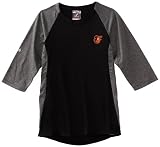 MLB Boys' Baltimore Orioles 3/4 Sleeve Crew Neck Featherweight Tech Fleece Pullover (Pro Black/Pro Carbon Heather, Large)