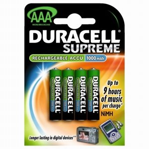 4 X Duracell AAA 1000mAh Rechargeable Batteries