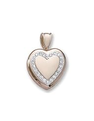 18k Premium Weight Yellow Gold Diamond Heart Wreath Picture Locket 3/4 inch x 3/4 inch in 18K