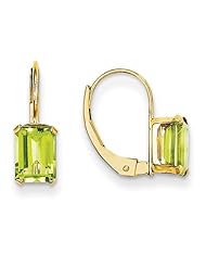 MadiK® 14k Yellow Gold Emerald Shape Peridot Prong Set Lever Back Earrings