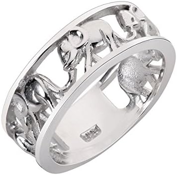 Sterling Silver Linked Elephant Family Ring (Color Options, Sizes 4-15)