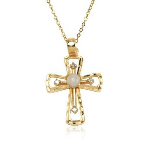 18k Yellow Gold Plated Sterling Silver Opal Cross Pendant, 18