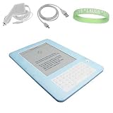 Blue Amazon Kindle 2 E-Book Reader Silicone Rubber Skin Cover + Car Charger + Data Sync / Charger Cable + A Live*Laugh*Love Wrist Band!!! (Kindle 2 Not Included)