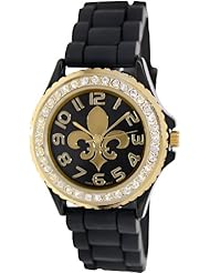 Geneva Platinum Womens 6886.FLD.BLACK.GOLD Black Rubber Quartz Watch with Black Dial