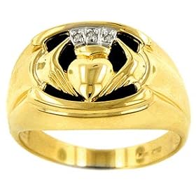 10K Gold Men's Onyx Claddagh Ring