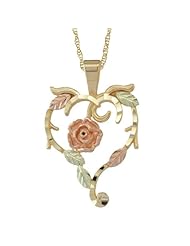 Black Hills Gold Jewelry by Coleman 10K Gold Heart with Rose Necklace