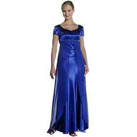 Plus Size Stylish Long Slit Front Short Sleeve Satin and Chiffon Prom Evening Dress