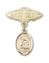 Gold Filled Baby Badge with St. Joshua Charm and Badge Pin with Cross