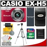 Casio Exilim EX-H5 Digital Camera (Red) with 8GB Card + (2) Batteries + Case + Tripod + Accessory Kit