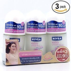 Nivea Extra Whitening Pore Minimizer Deodorant Roll-On Travel Size 25ml (3 Pack)
