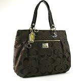 Coach Poppy Signature Lurex Glam Tote Chocolate Brown