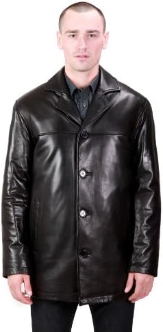 United Face Mens Classic Black Lambskin Leather Car Coat, Black, Large