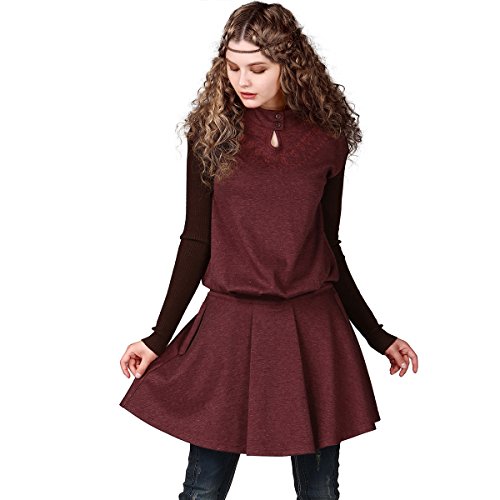 (アートカー)Artka オリジナルデザイン レディーズスタンドカラー刺繍飾りワンピース LA10946Q