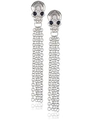 ROTENIER "Skull" Sterling Silver Black Spinel Removable Chain Tassels Drop Earrings