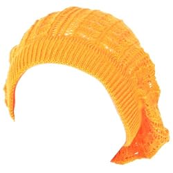 New Light Crochet knit Vented Beret tam slouch beanie hat cap, Bright Orange